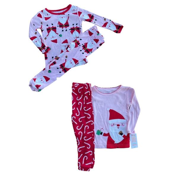 NEW Just One You Carter's 4 Piece Pajama Set Pink Red Santa Claus Girl's 18 mo - Picture 1 of 6